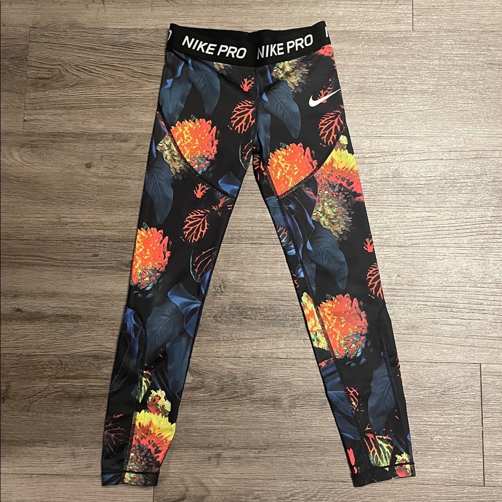 Indigo Force & White Tropical Dri-FIT Pro Leggings - Girls Size S